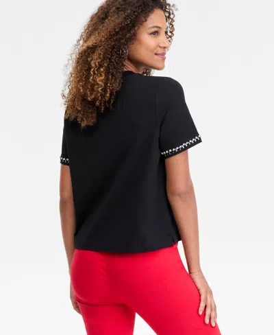 Inc International Concepts Women's Embellished T-shirt In Black