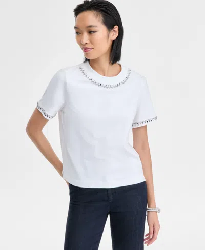 Inc International Concepts Women's Embellished T-shirt In White