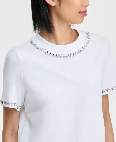 Inc International Concepts Women's Embellished T-shirt In White