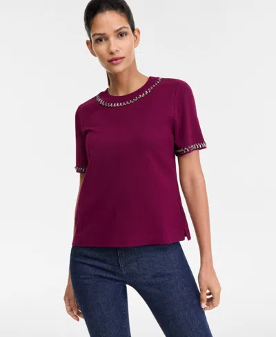 Inc International Concepts Women's Embellished T-shirt In Burgundy