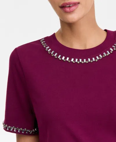 Inc International Concepts Women's Embellished T-shirt In Burgundy