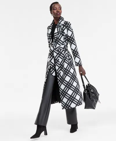 Inc International Concepts Women's Belted Plaid Coat, Macy's Exclusive In Black