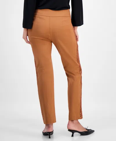 Jm Collection Petite Sequin-trim Cambridge Pants, Macy's Exclusive In Brown