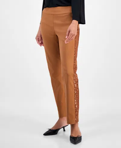 Jm Collection Petite Sequin-trim Cambridge Pants, Macy's Exclusive In Brown