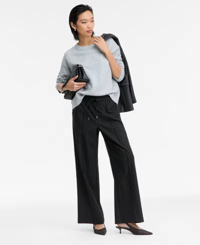 Inc International Concepts Women's Ribbed-trim Crewneck Pullover Sweater, Macy's Exclusive In Blue