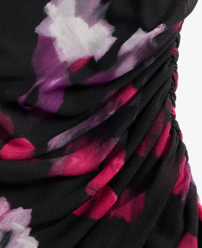 Inc International Concepts Women's Printed Long-sleeve Draped Mesh Top In Black