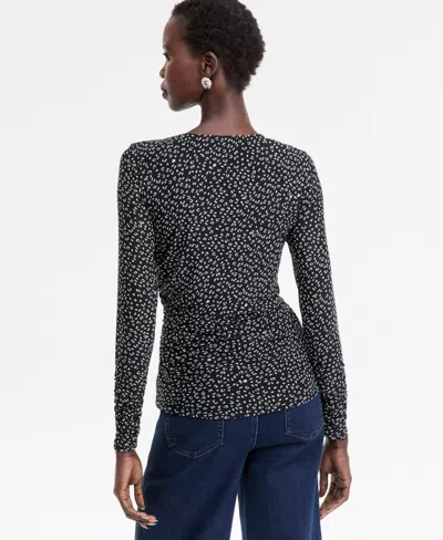 Inc International Concepts Women's Printed Long-sleeve Draped Mesh Top In Multi