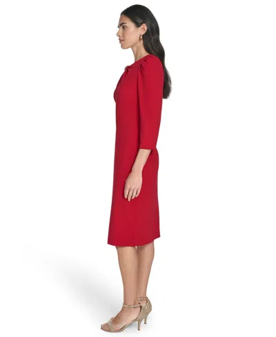 Jessica Howard Petite Jewel Neck Rhinestone Trim Sheath Dress In Red