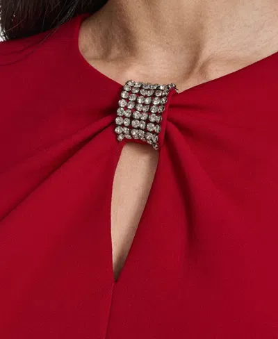 Jessica Howard Petite Jewel Neck Rhinestone Trim Sheath Dress In Red