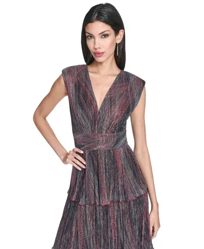 Vince Camuto Women's Metallic Crinkle Sleeveless Dress In Brown