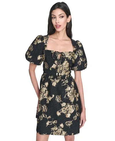 Vince Camuto Women's Square Neck Puff Sleeves Dress In Black