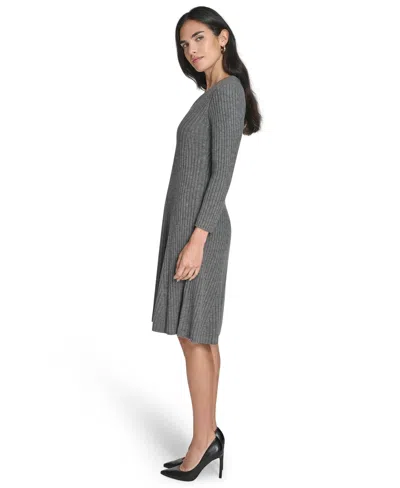 Jessica Howard Petite V-neck Fit & Flare Ribbed Dress In Gray
