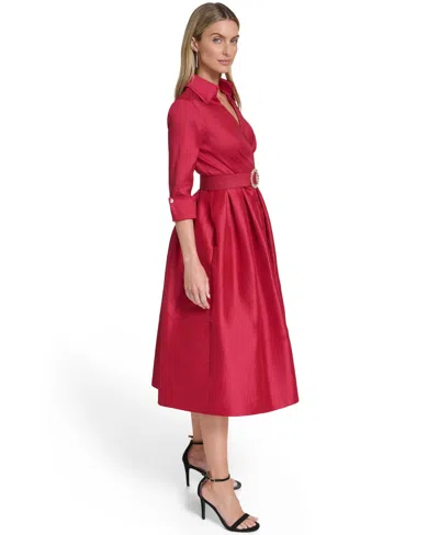 Jessica Howard Petite Collared V-neck Midi Dress In Red