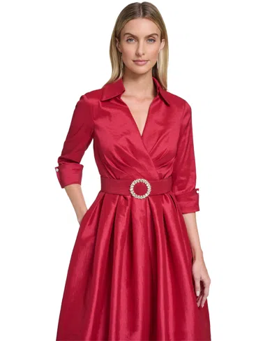 Jessica Howard Petite Collared V-neck Midi Dress In Red