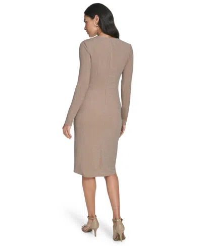 Jessica Howard Petite Long Sleeve Waist Shirred Sheath Dress In Brown