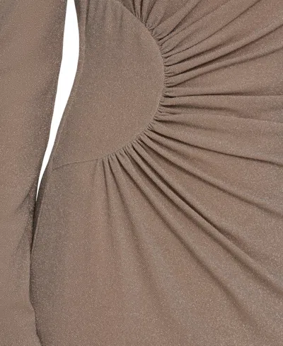 Jessica Howard Petite Long Sleeve Waist Shirred Sheath Dress In Brown