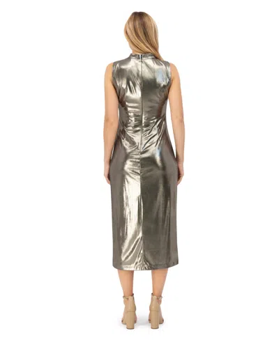Vince Camuto Women's Metallic Cowlneck Ruched Dress In Gray