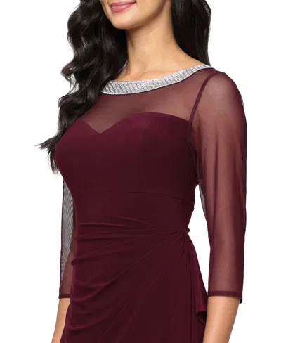 Alex Evenings Petite 3/4-sleeve Illusion Ruffled Gown In Purple