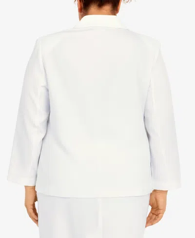 Alfred Dunner Plus Size Classic Chic Button Front Long Sleeve Jacket In White