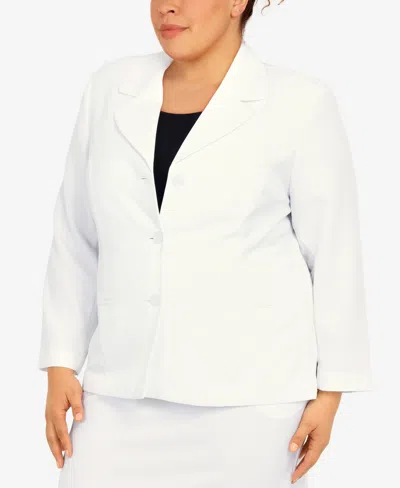 Alfred Dunner Plus Size Classic Chic Button Front Long Sleeve Jacket In White