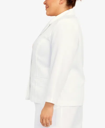 Alfred Dunner Plus Size Classic Chic Button Front Long Sleeve Jacket In White