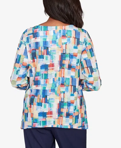 Alfred Dunner Women's Saratoga Springs Tile Print Colorblock Textured Top In Multi