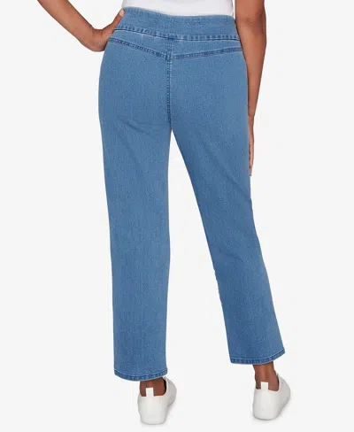 Alfred Dunner Petite Hilton Head Floral Applique Detail Pants In Blue