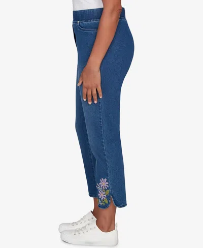 Alfred Dunner Plus Size Hilton Head Cross Stitch Flower Embroidery Ankle Jeans In Blue