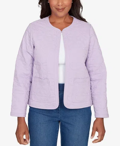 Alfred Dunner Plus Size Hilton Head Floral Quilted Patchwork Jacket In Purple