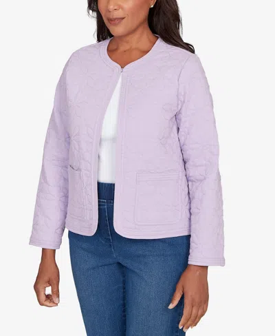 Alfred Dunner Plus Size Hilton Head Floral Quilted Patchwork Jacket In Purple