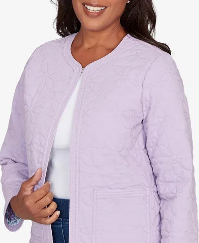 Alfred Dunner Plus Size Hilton Head Floral Quilted Patchwork Jacket In Purple