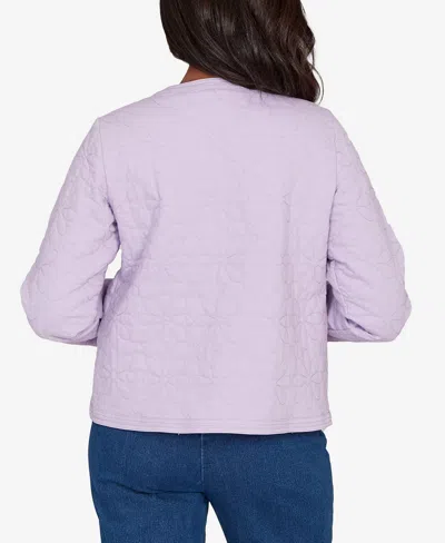Alfred Dunner Plus Size Hilton Head Floral Quilted Patchwork Jacket In Purple