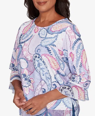 Alfred Dunner Plus Size Hilton Head Paisley Print Layered Hem Knit Top In Multi