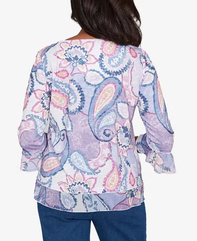 Alfred Dunner Plus Size Hilton Head Paisley Print Layered Hem Knit Top In Multi