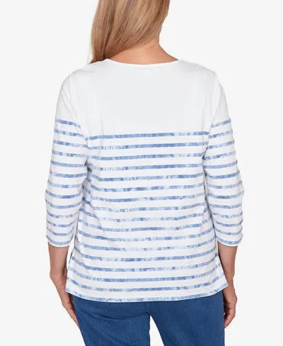 Alfred Dunner Plus Size Hilton Head Applique Flower Tie Dye Stripe Knit Top In Metallic