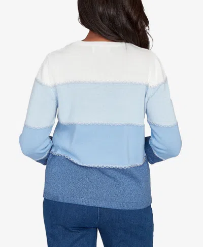 Alfred Dunner Women's Hilton Head Ombre Stripe Sweater With Necklace In Blue