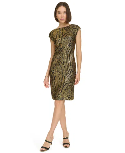 Tommy Hilfiger Petite Foil Print Sheath Dress In Green