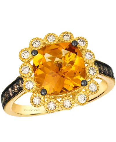 Le Vian Citrine (3 Ct. T.w.), Nude Diamond (25 Ct. T.w.) And Chocolate Diamond Ring (.27 Ct. T.w.) In 14k Ho In Gold