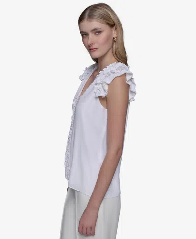 Karl Lagerfeld Women's Ruffled Sleeveless Top In White