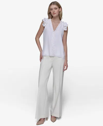 Karl Lagerfeld Women's Ruffled Sleeveless Top In White