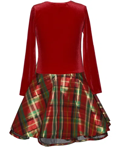 Bonnie Jean Girls 7-16 Long Sleeve Plaid Hipster Dress In Red