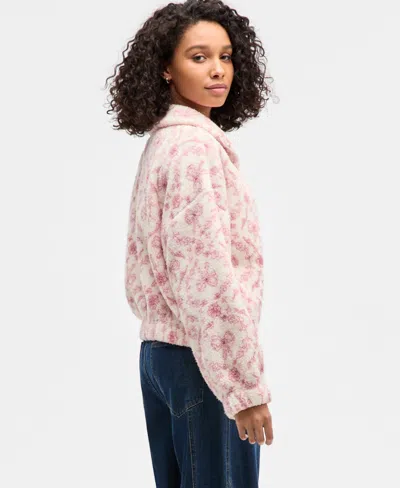 Hippie Rose Juniors' Printed Zip-up Sherpa Jacket In Multi