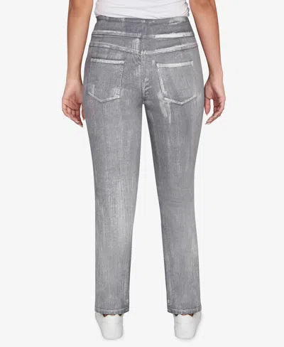 Ruby Rd. Petite Metallic Painted Pull On Jeans In Gray