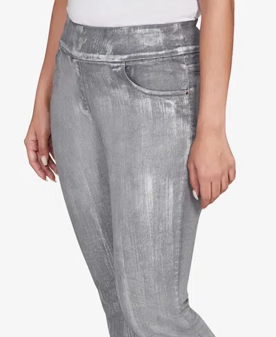 Ruby Rd. Petite Metallic Painted Pull On Jeans In Gray