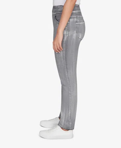 Ruby Rd. Petite Metallic Painted Pull On Jeans In Gray