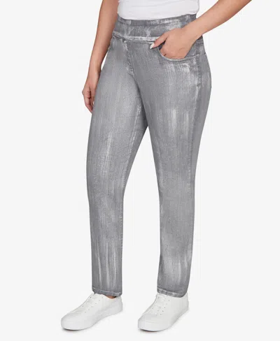 Ruby Rd. Petite Metallic Painted Pull On Jeans In Gray