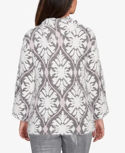 Ruby Rd. Petite Medallion Jacquard Sweater Knit Top In Gray