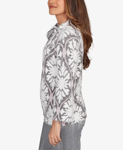 Ruby Rd. Petite Medallion Jacquard Sweater Knit Top In Gray