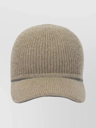 Brunello Cucinelli Curved Brim Knit Hats With Ribbed Texture In Brown