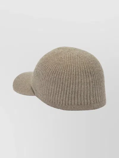 Brunello Cucinelli Curved Brim Knit Hats With Ribbed Texture In Brown